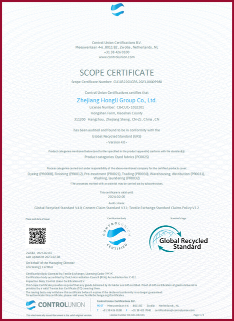 CERTIFICATO DI AMBITO DI Zhejiang Hongli Group Co., Ltd